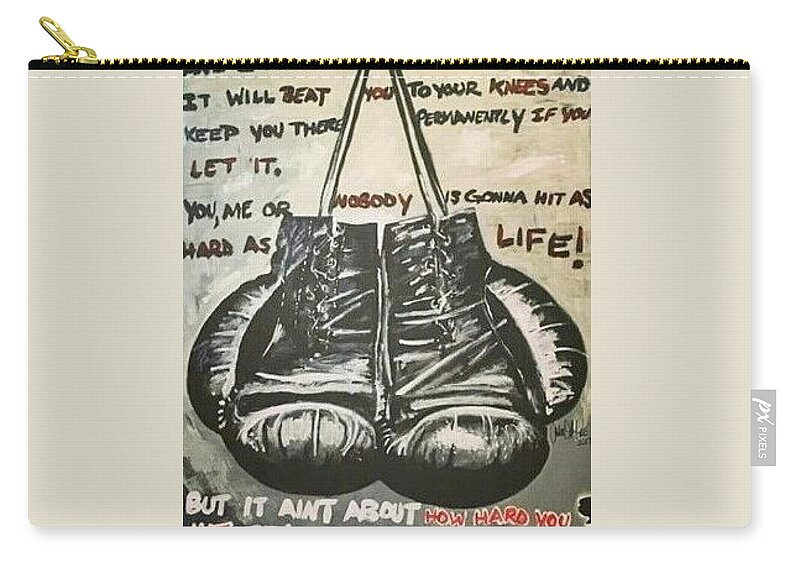 Boxing Zip Pouch featuring the painting Gloves Of Life by Antonio Moore