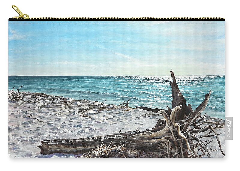 Seascape Zip Pouch featuring the painting Gnarled Drift Wood by Joe Mandrick