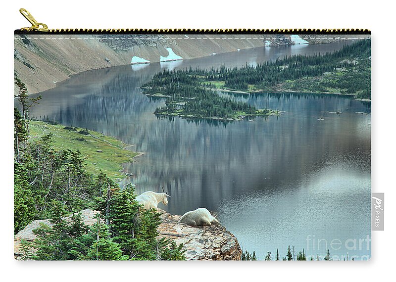 Hidden Lake Zip Pouch featuring the photograph Goats Overlooking Hidden Lake by Adam Jewell