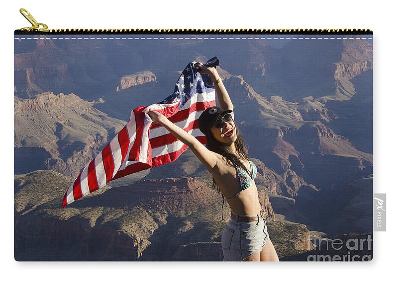 Flag Zip Pouch featuring the photograph God Bless America by Bob Christopher