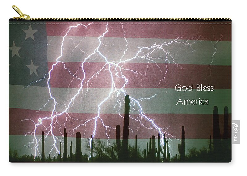 God Zip Pouch featuring the photograph God Bless America Red White Blue Lightning Storm by James BO Insogna