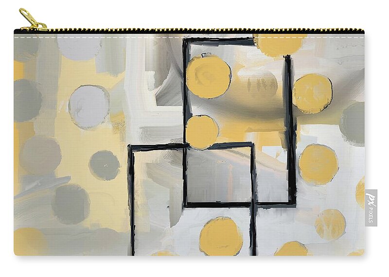 Gold And Grey Zip Pouch featuring the mixed media Gold And Grey Abstract by Eduardo Tavares