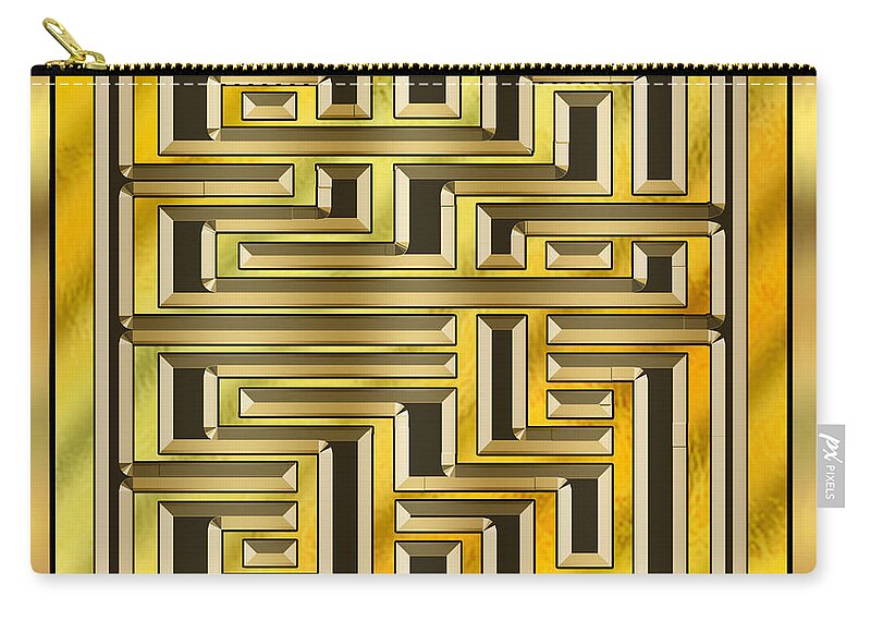 Gold Design 17 - Art Deco Chuck Staley Zip Pouch featuring the digital art Gold Design 17 by Chuck Staley
