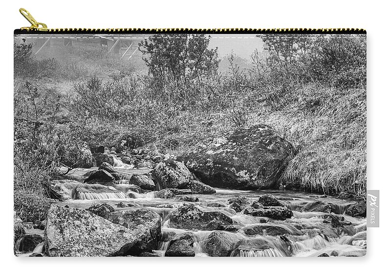 Gold Rush Zip Pouch featuring the photograph Gold Rush mining shack in the Alaskan Mountains by Paul Quinn