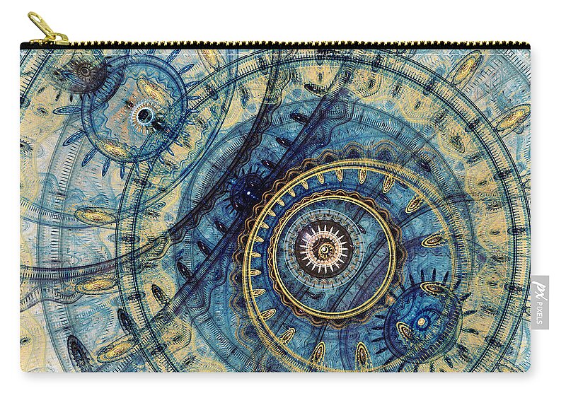 Abstract Zip Pouch featuring the digital art Golden and blue clockwork by Martin Capek