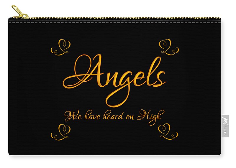 Golden Angels We Have Heard On High With Hearts Zip Pouch featuring the digital art Golden Angels we have heard on High with hearts by Rose Santuci-Sofranko