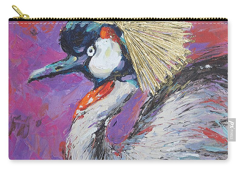 Grey Crowned Crane Carry-all Pouch featuring the painting Golden Crown by Jyotika Shroff