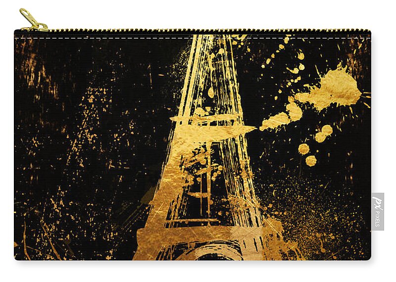 Eiffel Tower Zip Pouch featuring the painting Golden Eiffel Tower Paris by Mindy Sommers