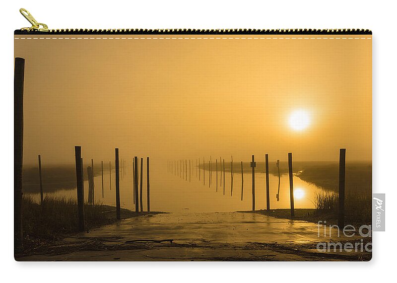 Fog Zip Pouch featuring the photograph Golden Fog on the Nissequogue by Alissa Beth Photography