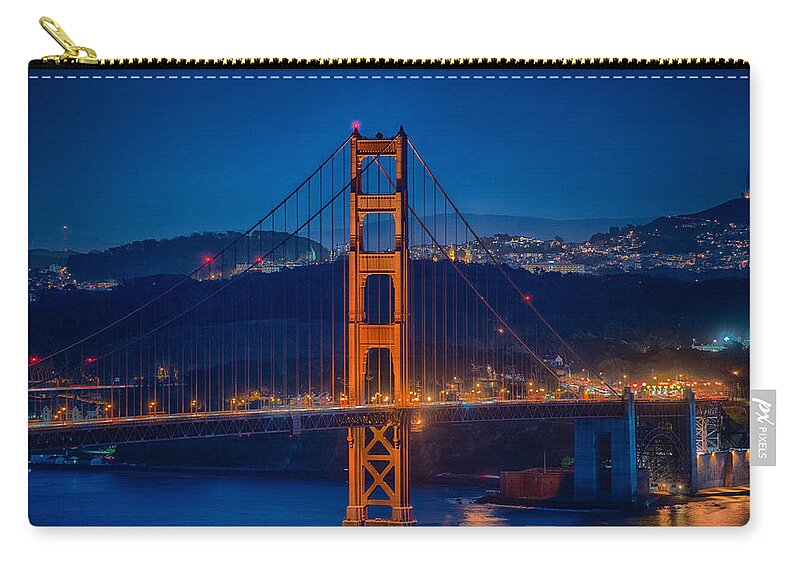 Golden Gate Bridge Zip Pouch featuring the photograph Golden Gate Bridge Blue Hour by Paul Freidlund