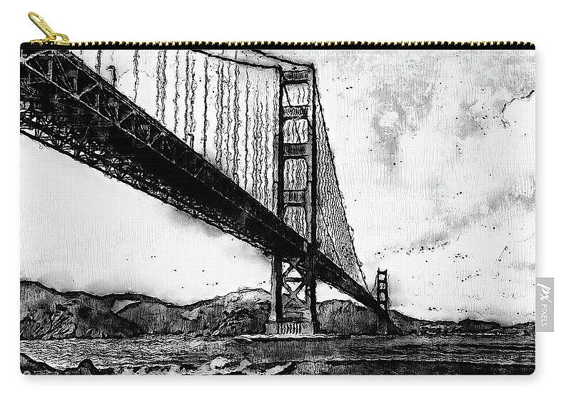 Golden Gate Bridge Zip Pouch featuring the digital art Golden Gate Bridge - Minimal 06 by AM FineArtPrints