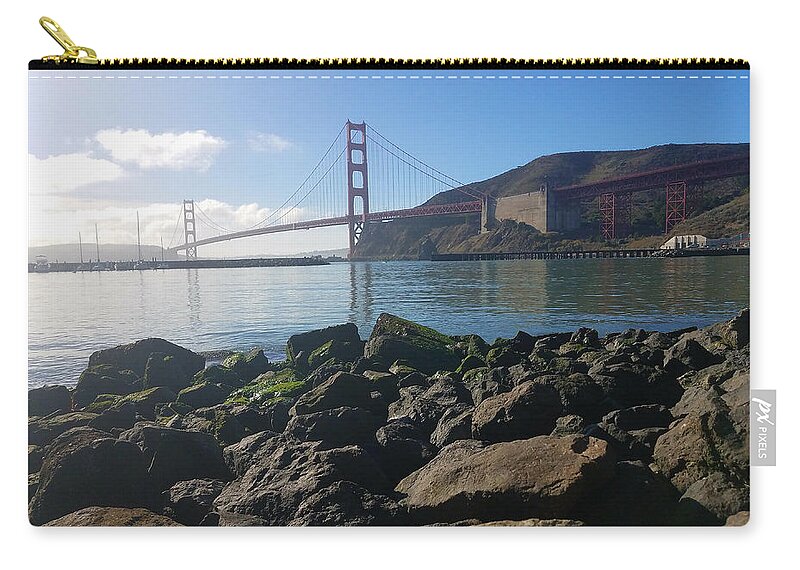 Golden Gate Bridge Zip Pouch featuring the photograph Golden Gate Bridge New Year's Eve Daytime by Artist Linda Marie