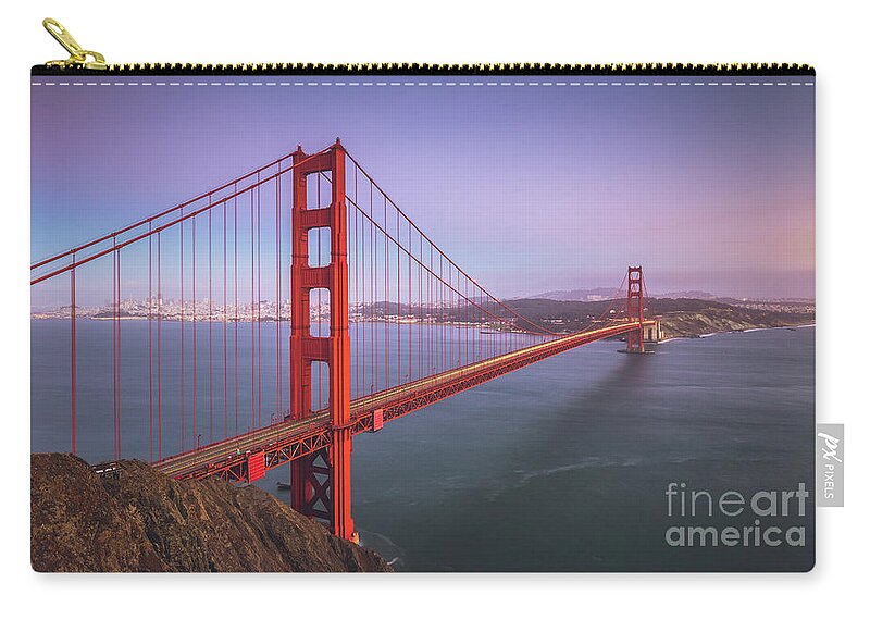 America Zip Pouch featuring the photograph Golden Gate Bridge Twilight by JR Photography