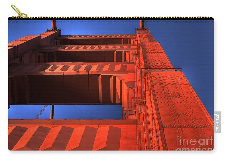 Golden Gate Bridge Zip Pouch featuring the photograph Golden Gate Tower by Jim And Emily Bush