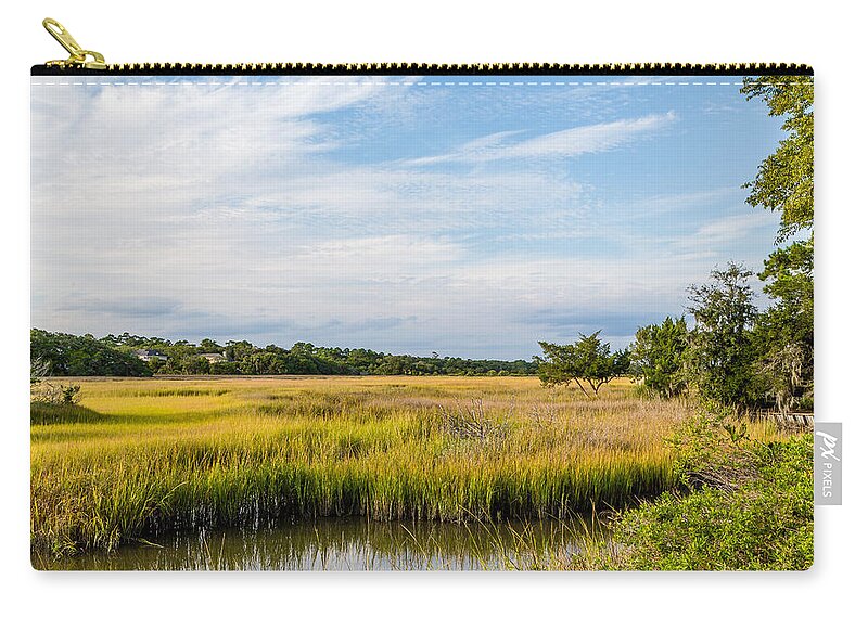 Bog Zip Pouch featuring the photograph Golden Green Marsh Under Blue Skies by Darryl Brooks