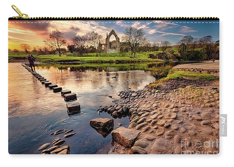 Bolton Abbey Zip Pouch featuring the photograph Golden hour by the River Wharfe by Mariusz Talarek