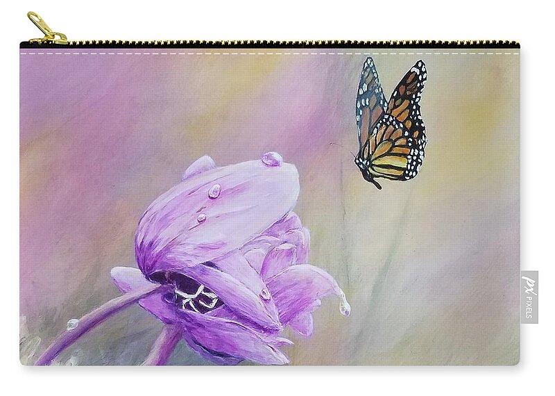 Monarch Butterfly Zip Pouch featuring the painting Golden hour by Christie Minalga