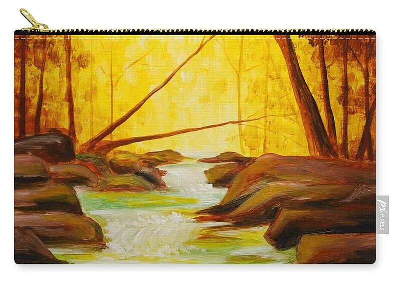 Creek Zip Pouch featuring the painting Golden Hour by Emily Page