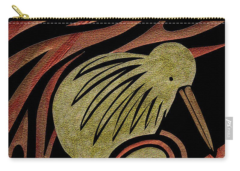 Kiwi Carry-all Pouch featuring the mixed media Golden Kiwi by Roseanne Jones
