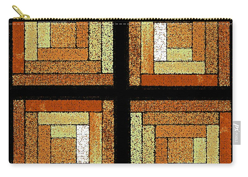 Abstract Zip Pouch featuring the photograph Golden Log Cabin Quilt Square by Karen Adams
