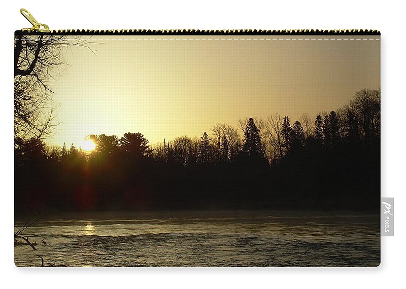 Sunrise Zip Pouch featuring the photograph Golden Mississippi river sunrise by Kent Lorentzen