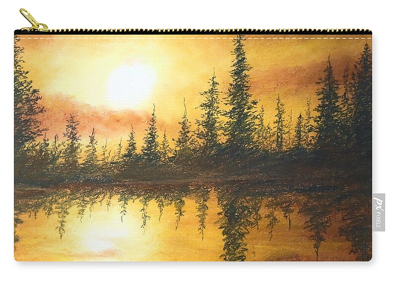 Gold Zip Pouch featuring the drawing Golden Mist by Jen Shearer