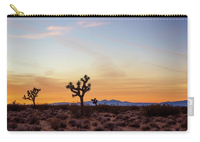 Joshua Tree Zip Pouch featuring the photograph Golden Mojave Desert Sunset by Aileen Savage