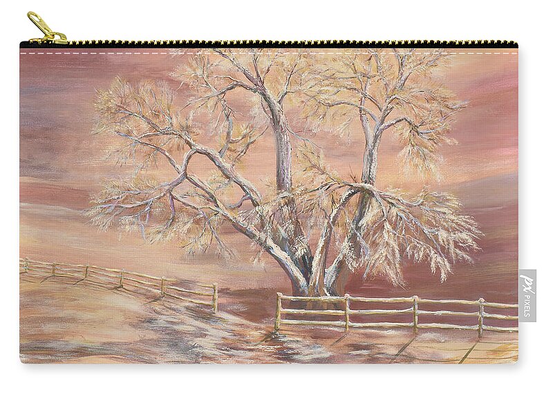Winter Scenery Zip Pouch featuring the painting Golden Solitude by Malanda Warner