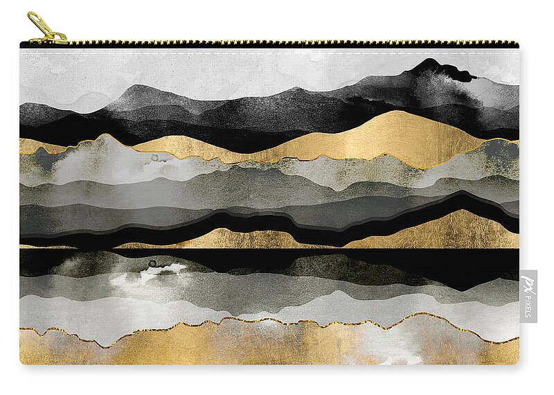 Gold Zip Pouch featuring the digital art Golden Spring Moon by Spacefrog Designs