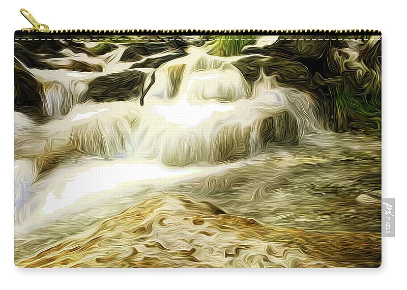 Waterfall Zip Pouch featuring the digital art Golden Waterfall by Carol Crisafi