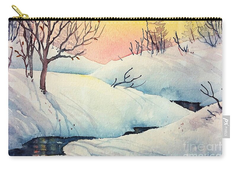 Golden Winter Ii Zip Pouch featuring the painting Golden Winter II by Teresa Ascone