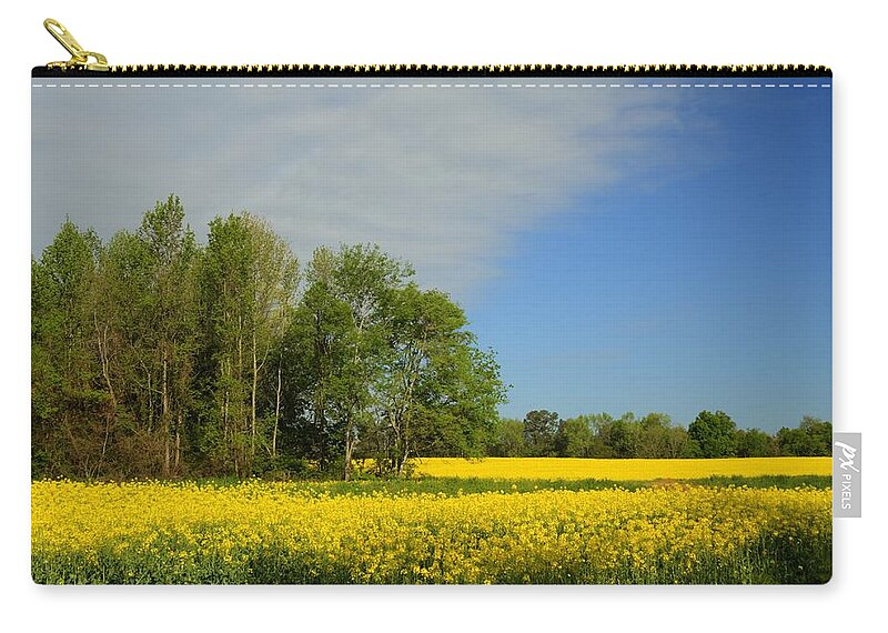 Brassica Juncea Zip Pouch featuring the photograph Golden Yellow Canola Oil Crops - Limestone County Alabama by Kathy Clark