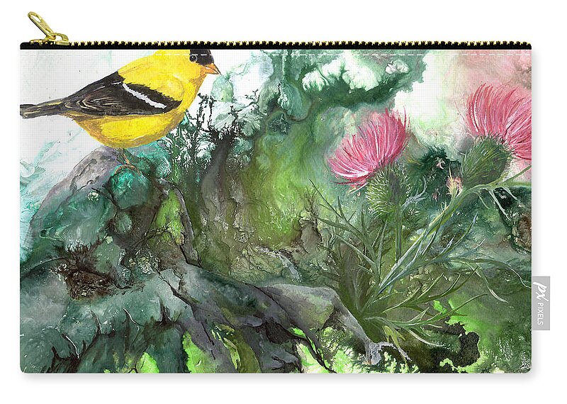 Bird Zip Pouch featuring the painting Goldfinch by Sherry Shipley
