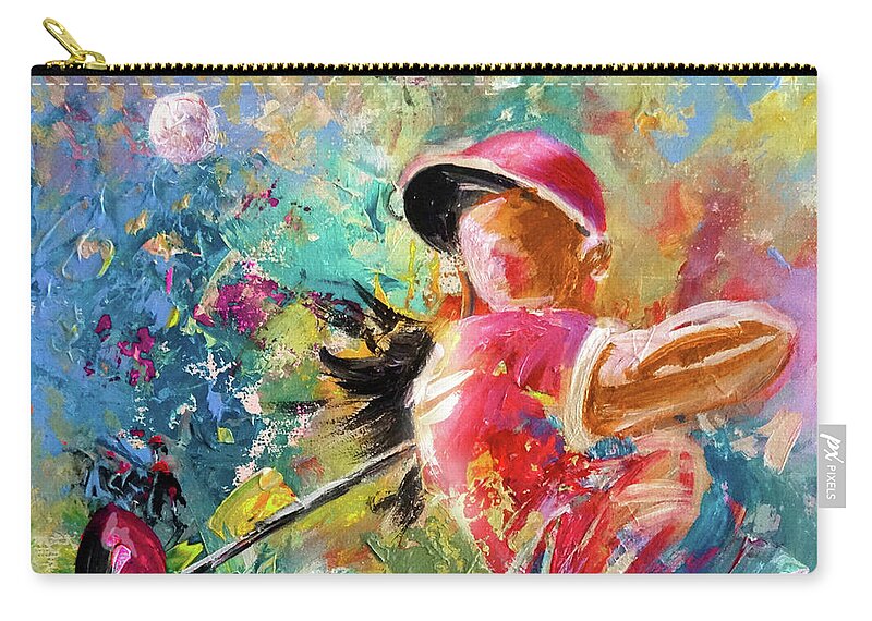 Sports Zip Pouch featuring the painting Golf Fascination by Miki De Goodaboom