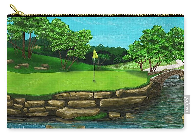 Golf Carry-all Pouch featuring the digital art Golf Green Hole 16 by Troy Stapek