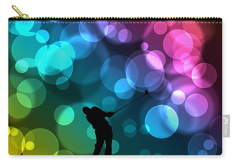Bokeh Zip Pouch featuring the digital art Golfer Driving Bokeh Graphic by Phil Perkins
