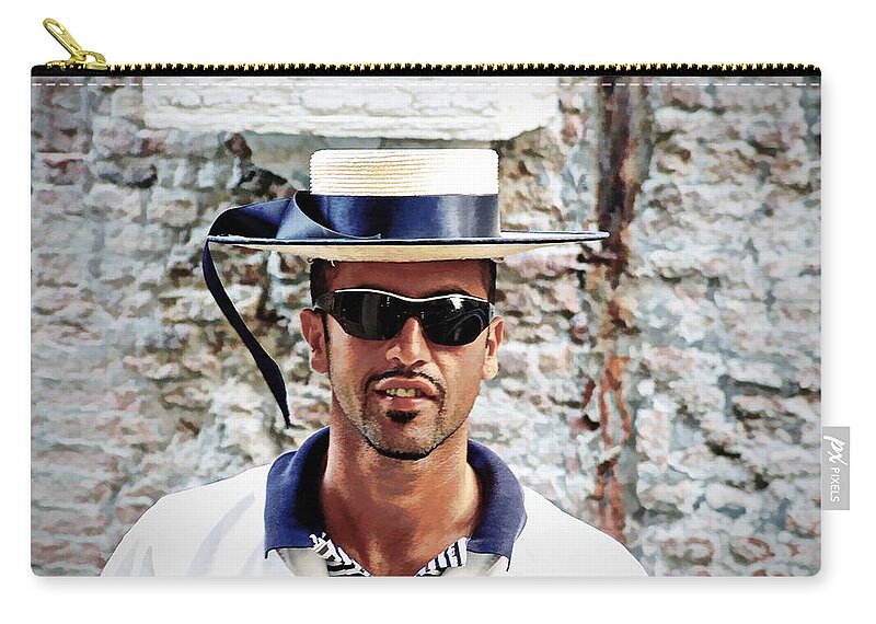 Europe Zip Pouch featuring the digital art Gondolier - Venice, Italy by Joseph Hendrix