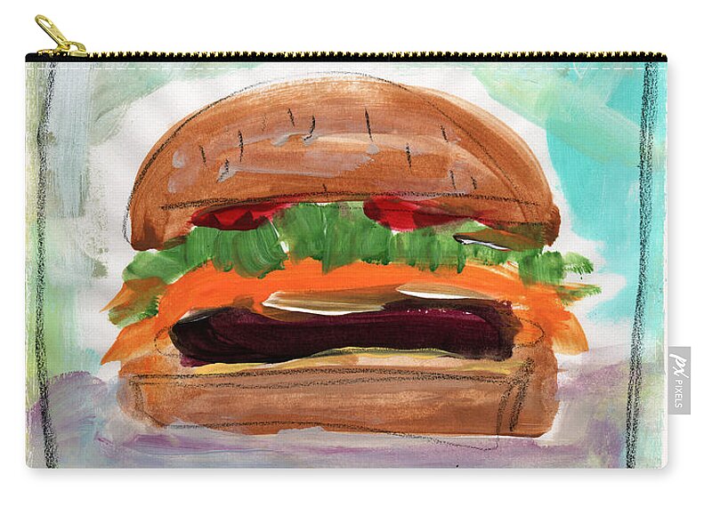 Hamburger Zip Pouch featuring the painting Good Burger by Linda Woods