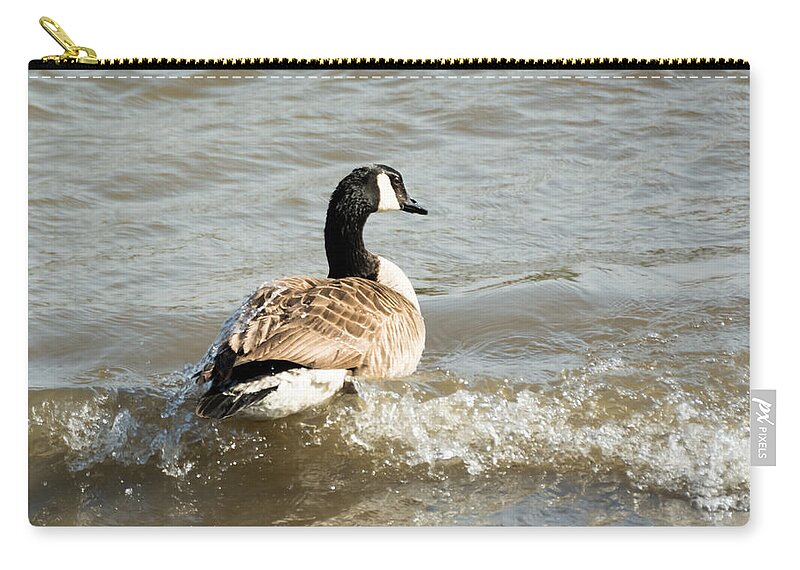 Goose Zip Pouch featuring the photograph Goose Rides A Wave by Holden The Moment