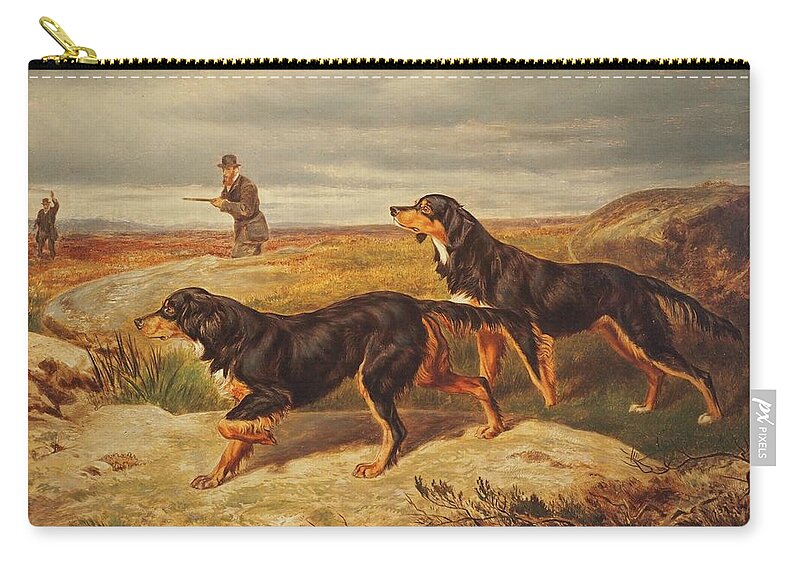 William Henry Hopkins 1825  1892 Gordon Setters Upon The Moors - Circa 1877 Zip Pouch featuring the painting Gordon Setters Upon the Moors by MotionAge Designs