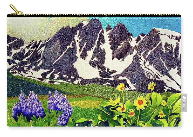Art Zip Pouch featuring the drawing Gore Range Wildflowers by Dan Miller