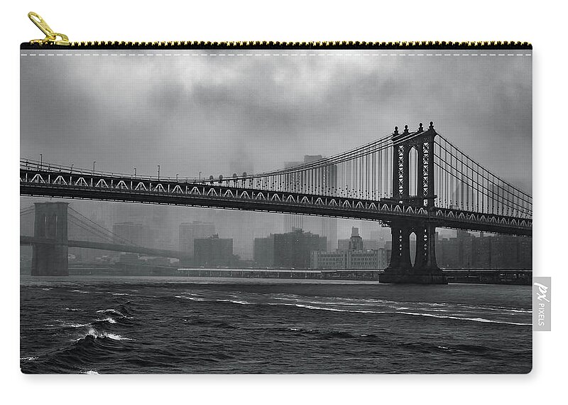New York City Zip Pouch featuring the photograph Manhattan Bridge in a Storm by Adam Reinhart