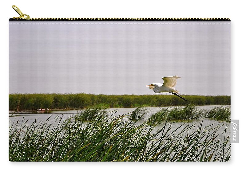 Crane Bird Print Zip Pouch featuring the photograph Graceful Flight by Kristina Deane