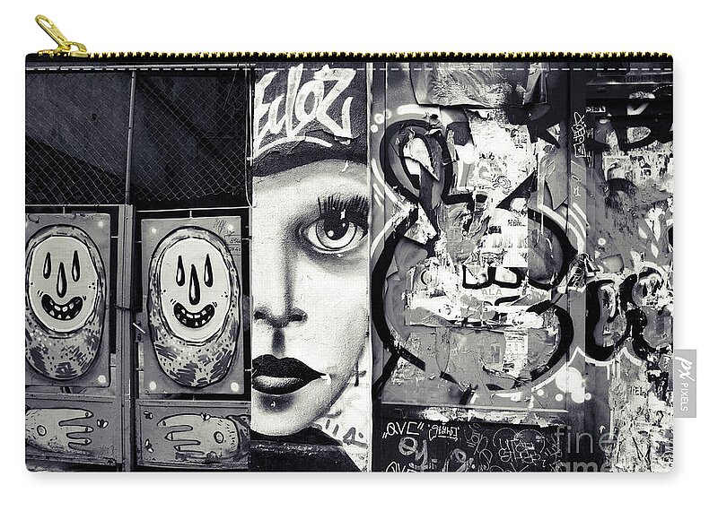 Graffiti Zip Pouch featuring the photograph Graffiti in Black and White - I am by Daliana Pacuraru