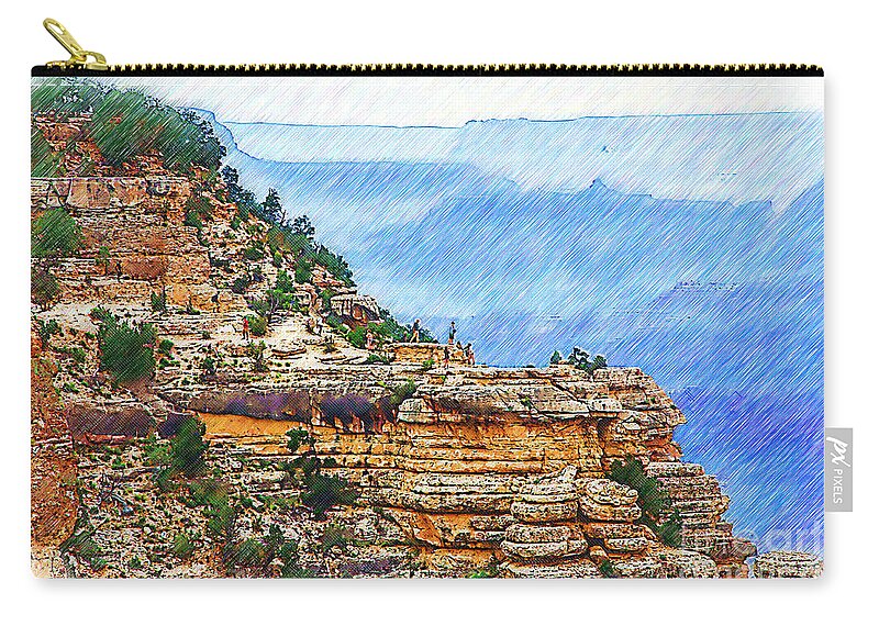 Grand Canyon Carry-all Pouch featuring the digital art Grand Canyon Overlook Sketched by Kirt Tisdale