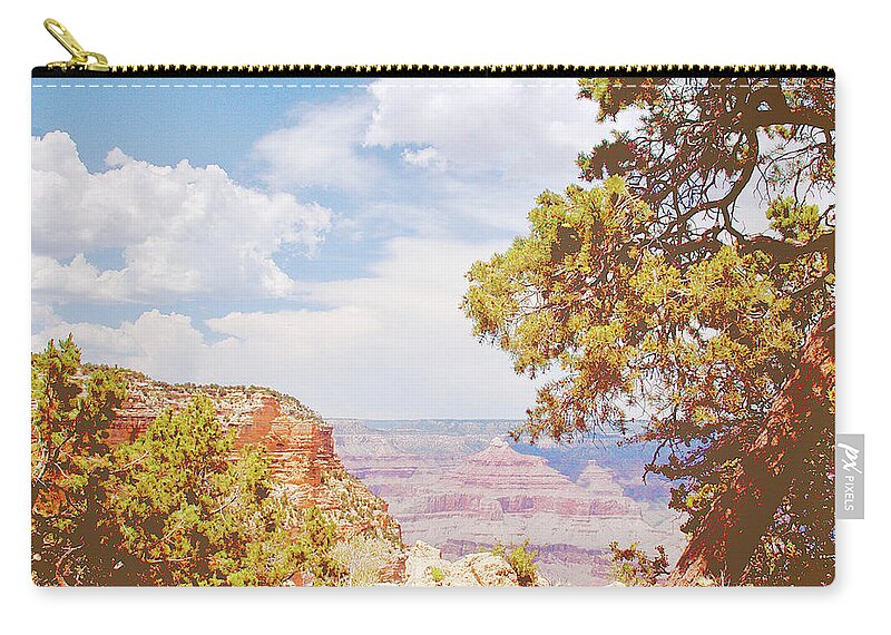 Grand Canyon Zip Pouch featuring the photograph Grand Canyon View with Pine Tree by A Macarthur Gurmankin