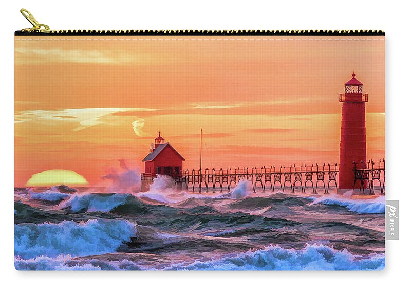 Grand Haven Zip Pouch featuring the painting Grand Haven Lighthouses by Christopher Arndt