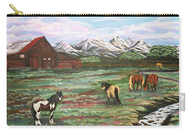 Grand Teton Mountain Zip Pouch featuring the painting Grand Teton Mountains by Michelle Joseph-Long