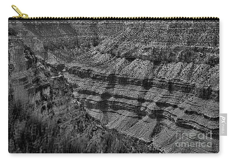Grand Canyon Zip Pouch featuring the photograph Grand View Grand Canyon BW by Chuck Kuhn