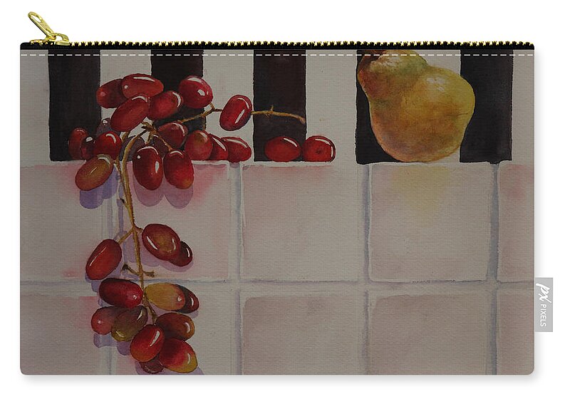 Fruit Carry-all Pouch featuring the painting Grapes and Pear by Ruth Kamenev